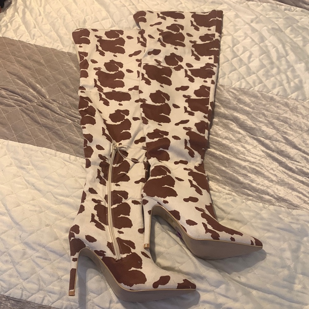 Knee high cowboy cow print boots! New with some blemishes! R U Nashville ready?